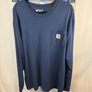 Carhartt Shirt Mens Navy Blue Extra Large Crew Neck Long Sleeve Pocket Graphic